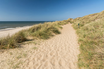 Wanderweg durch die Dünen am Meer auf Sylt