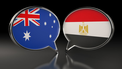 Australia and Egypt flags with Speech Bubbles. 3D Illustration