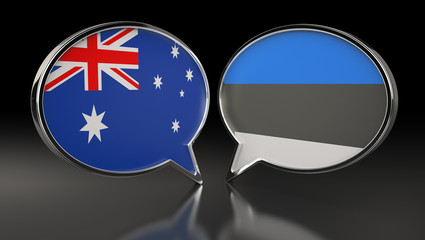 Australia and Estonia flags with Speech Bubbles. 3D Illustration