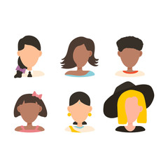 User avatar profile picture icon set including female. Vector illustration in flat design people characters.