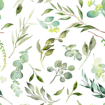 Seamless pattern with leaves and plants