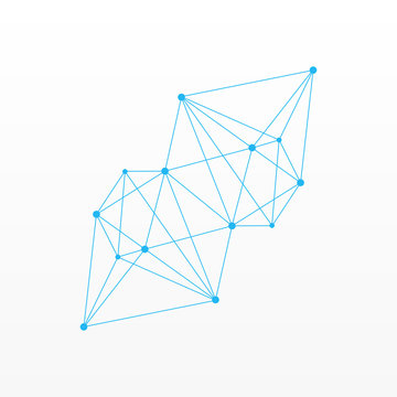 Abstract vector polygonal element. Blue network triangle pattern. Lines and circles connected. Illustration for web, design, neural, concept, science, net, connection, icon, technology