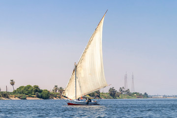 Fototapeta na wymiar Faluca boat sailing in Nile river