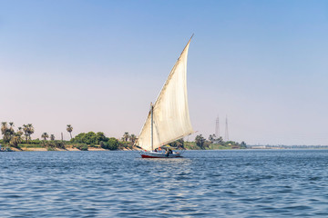 Fototapeta premium Faluca boat sailing in Nile river