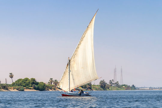 Faluca boat sailing in Nile river