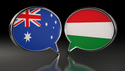 Australia and Hungary flags with Speech Bubbles. 3D Illustration