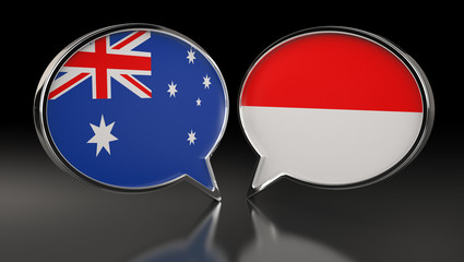 Australia and Indonesia flags with Speech Bubbles. 3D Illustration