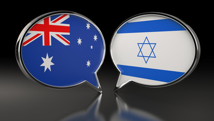 Australia and Israel flags with Speech Bubbles. 3D Illustration