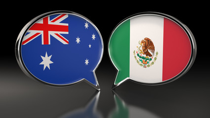 Australia and Mexico flags with Speech Bubbles. 3D Illustration