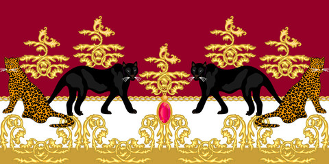 Royal baroque border with wild animals.  © svetlanakononov7