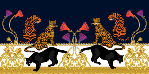 Royal baroque border with wild animals.  © svetlanakononov7