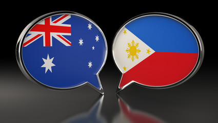Australia and Philippines flags with Speech Bubbles. 3D Illustration