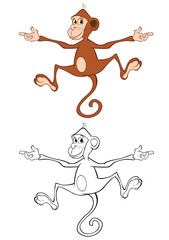 Vector Illustration of a Cute Cartoon Character Monkey for you Design and Computer Game. Coloring Book Outline Set 