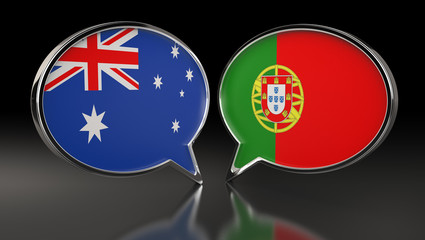 Australia and Portugal flags with Speech Bubbles. 3D Illustration