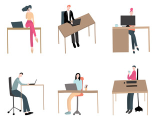 Cartoon Characters Working People Different Types Scene Set. Vector