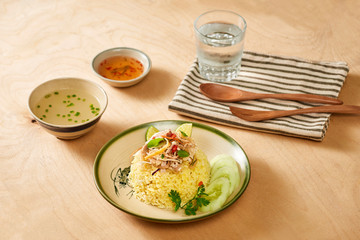 Chicken rice. Chicken rice in Hoi An, Vietnam. Hoi An, known as Faifo. Hoian in Vietnam's Quang Nam Province