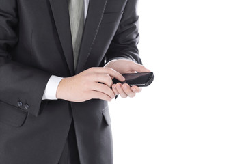 close up. businessman typing SMS on smartphone