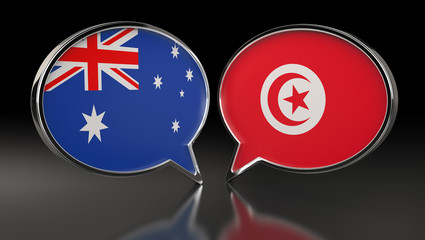 Australia and Tunisia flags with Speech Bubbles. 3D Illustration