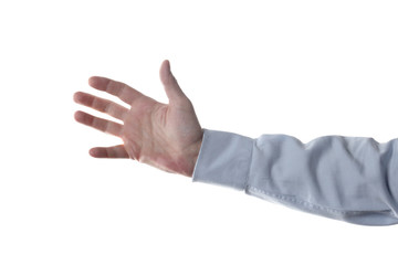 male hand showing open palm, copy space and clipping path included,