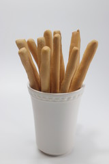 Grissini,Classic  Italain Bread Sticks on White Background