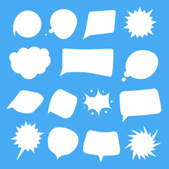 White speech bubbles. Thinking balloon talks bubbling chat comment cloud comic retro shouting voice shapes vector isolated set - Isolated Vector Illustration.