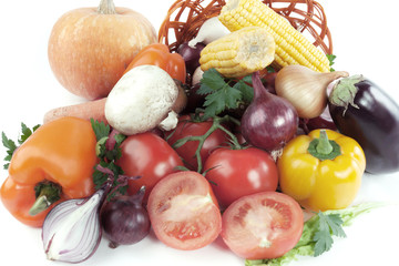 closeup.a variety of fresh vegetables.isolated on a white