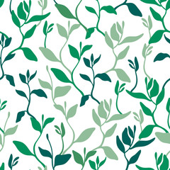 Seamless pattern with leaves, seedlings. Gardening, growing plants. Background for surfaces. Vector illustration.
