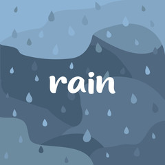 Gray abstract square banner with graphic elements and inscription Rain