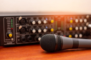 amplifier and microphone in the studio on the table