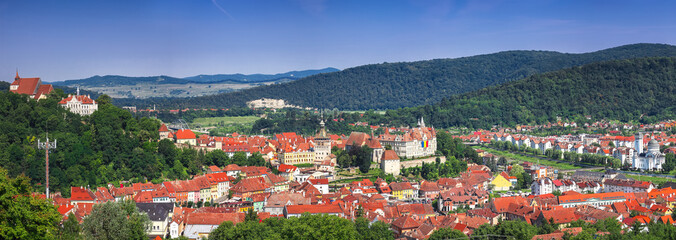Panoramic view over the cityscape architecture in Sighisoara town
