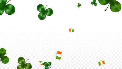 Vector Clover Leaf  and Ireland Flag Isolated on Transparent Background. St. Patrick's Day Illustration. Ireland's Lucky Shamrock Poster. Invitation for Irish Concert in Pub. Tourism in Ireland.