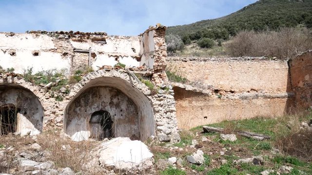 Apricena, Apulia, Italy - March 09 2019: ruins of Eremo of Sant'Agostino in the valley of the hermitages. Hermitages of Stignano in Gargano National Park