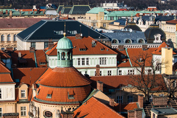 Obraz premium View of colorful old town and Prague castle with river Vltava, Czech Republic