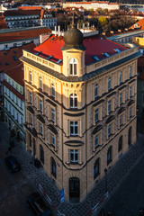 View of colorful old town and Prague castle with river Vltava, Czech Republic