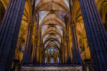 Naklejka premium Interior of Barcelona Cathedral in Gothic Quarter.