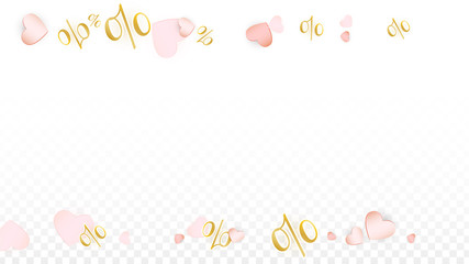 Vector Percentage Sign and Hearts Confetti on Transparent Background. Percent Sale Background. Business, Economics, Finance Print. Discount Illustration. Promotion poster.