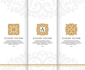 Set of vector emblem. Elegant, classic elements. Can be used for jewelry, beauty and fashion industry. Great for logo, monogram, invitation, flyer, menu, brochure, background, or any desired idea.