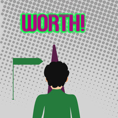 Handwriting text writing Worth. Conceptual photo Measurement of demonstratingal and financial significance importance Man Facing the Distance Ahead and Blocking the View of Straight Narrow Path