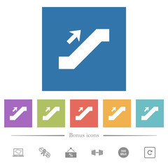 Escalator up sign flat white icons in square backgrounds