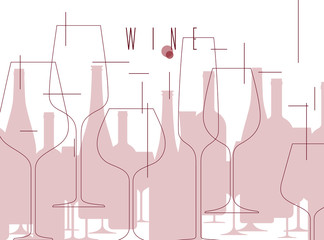 Wine. Background with bottles and wine glasses. Design element in modern style for tasting, menu, wine list, restaurant, winery, shop. - 257629584