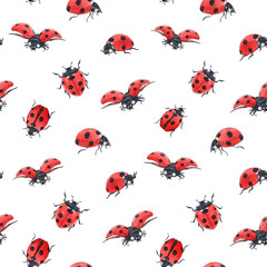 Watercolor ladybug seamless pattern © zenina