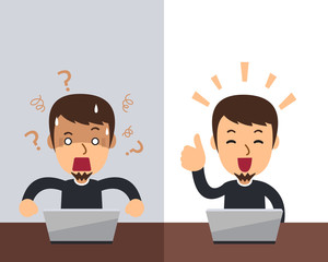 Vector cartoon man expressing different emotions for design.