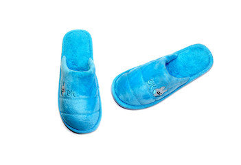 The blue slippers on a white background closeup