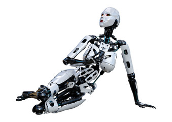 3D Rendering Female Robot on White