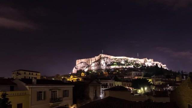 4K Timelapse Acropolis by Night, Athens, Greece