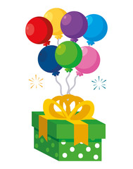 gift box present with balloons helium