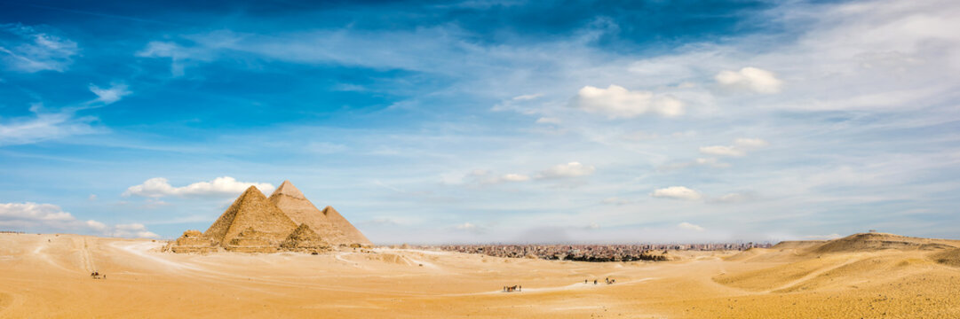 Panorama of the area with the great pyramids of Giza, Egypt