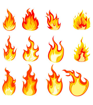 A set of twelve images of fire of different shapes.