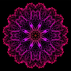 Design With Beautiful Floral Mandala Ornament. Vector Illustration. For Coloring Book, Tattoo. Anti-Stress Therapy Pattern. Indian, Moroccan, Mystic, Ottoman Motifs. Black, purple color