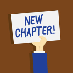 Writing note showing New Chapter. Business concept for Starting ultimately something goals created in your mind Clipart of Hand Holding Up Sheet of Paper on Pastel Backdrop